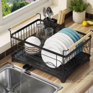 YOU Dish Rack Y23 1 Tier with wooden handle