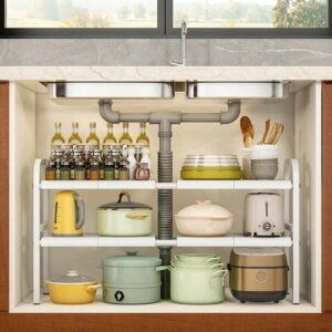 YOU Metal Adjustable Under Sink Organizer - White with 8 Boards